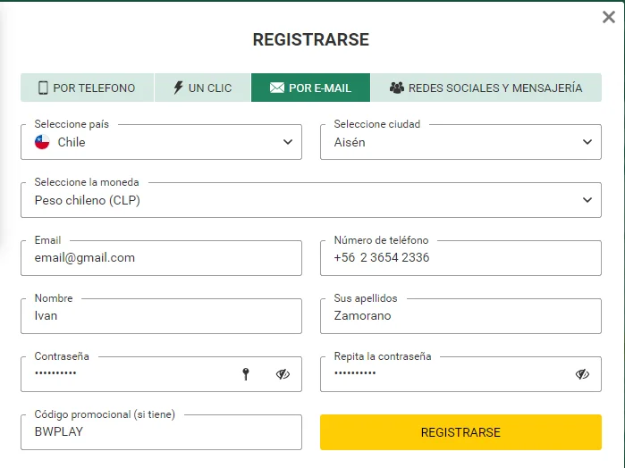 bono por registro casino